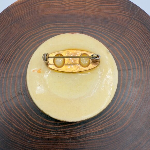 Antique Japanese Satsuma Ceramic Porcelain Hand Painted Brooch Pin Birds Flowers - Picture 5 of 13